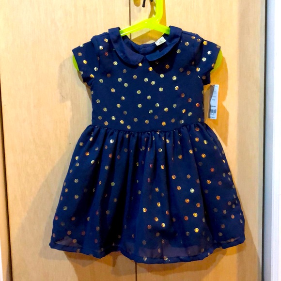 🔥HP🔥BNWT NAVY FOIL DOT DRESS - Picture 1 of 4